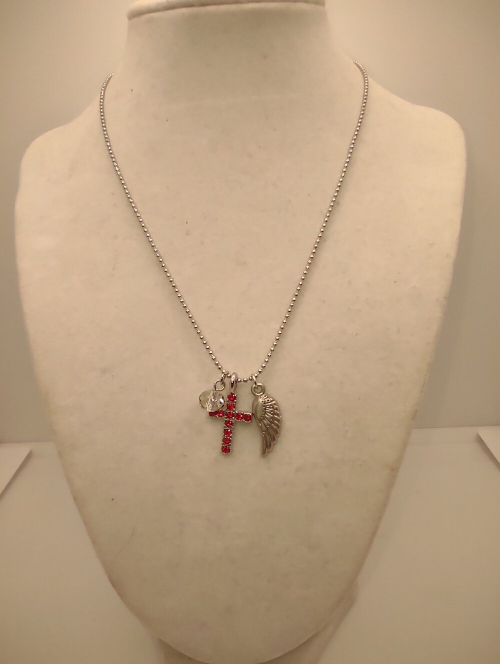 Amscan Silver-Tone Necklace with Red Crystal Cross and Wing Charm
